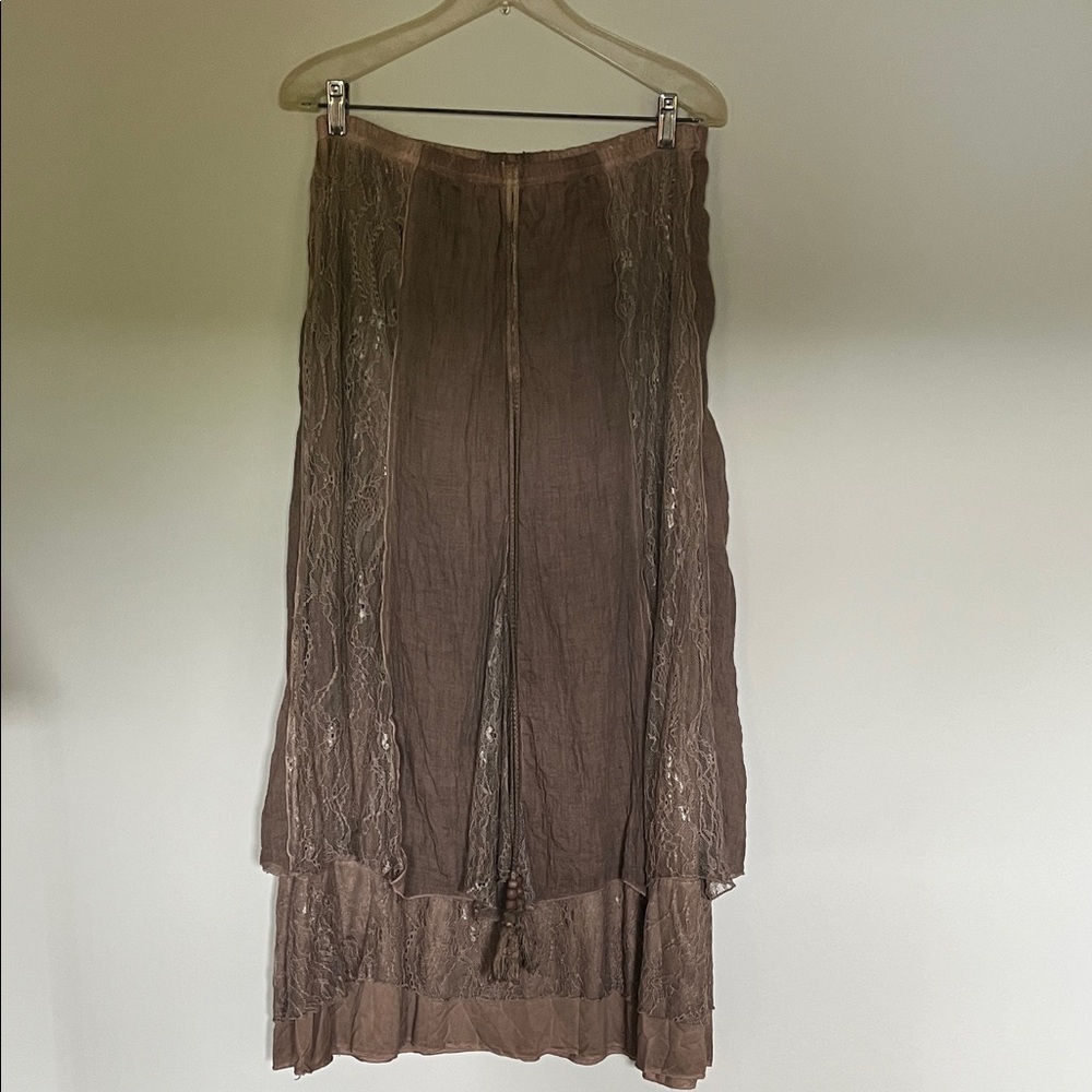 Pretty Angel Brown Maxi Skirt with Lace Detail